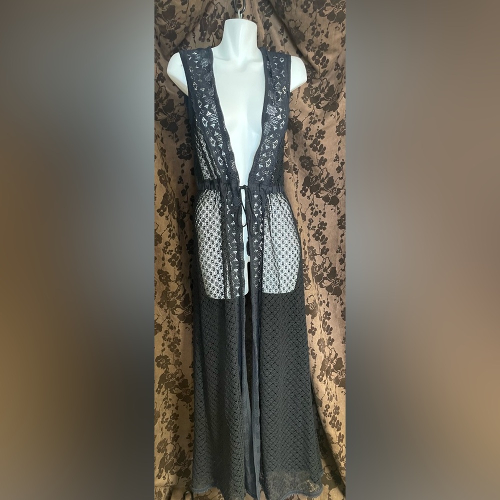 Victoria's Secret Black Mesh Lace Swim Cover Up Robe